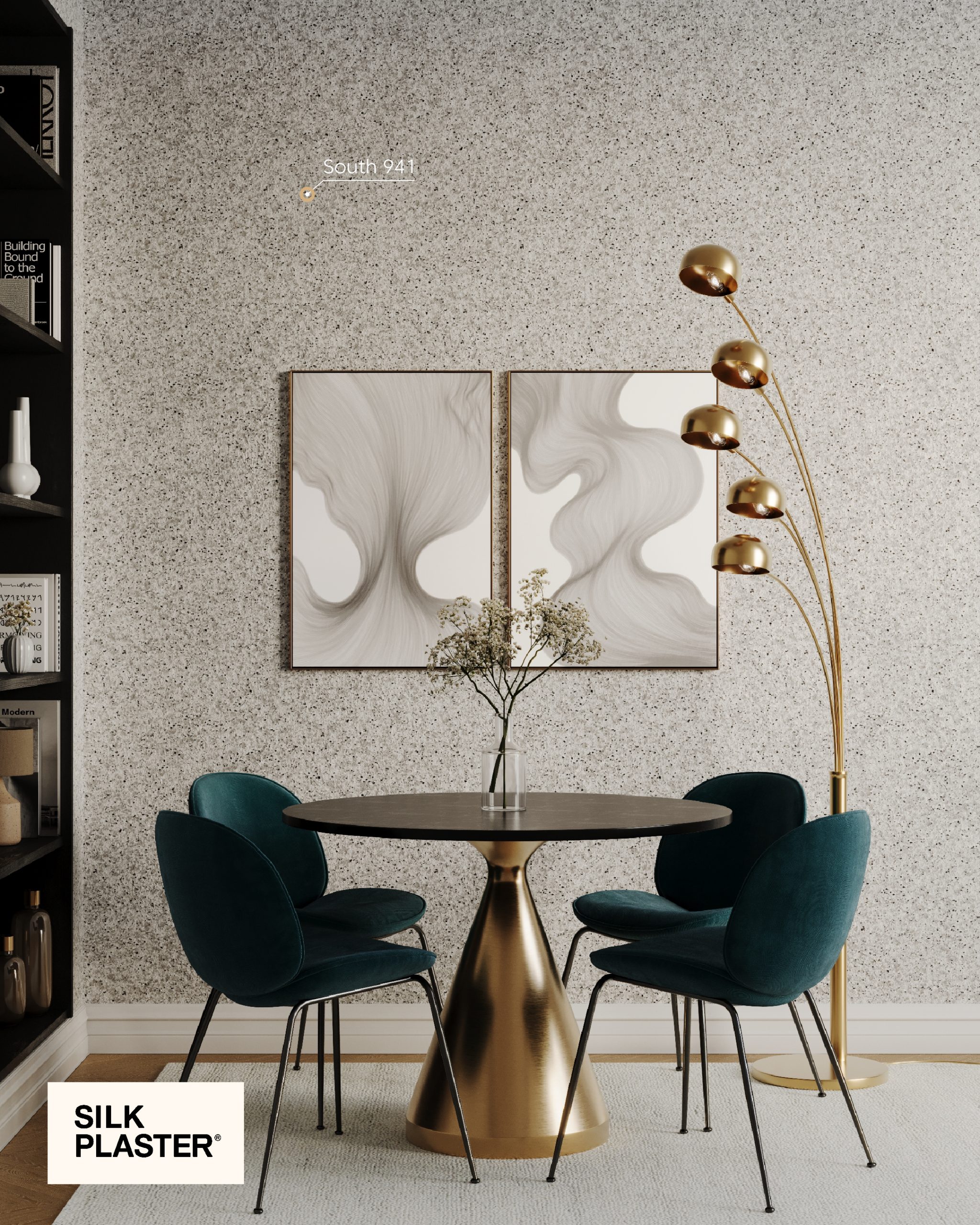 חדר אוכל עם שולחן עגול ושתי